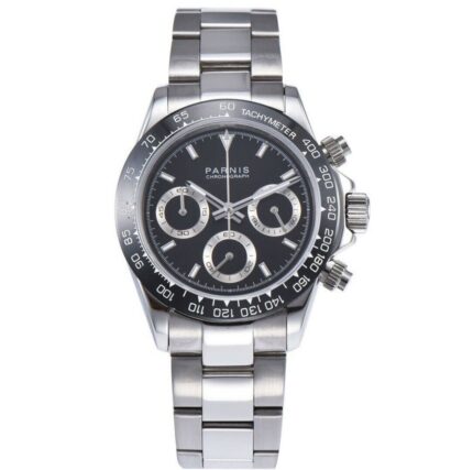 Parnis Daytona Premium 316L Stainless Steel Quartz Chronograph Black Dial