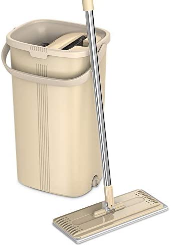 TETHYS Flat Floor Mop and Bucket Set for Professional Home Floor Cleaning System with Aluminum Handle/2-Washable Microfiber Pads Perfect Home + Kitchen Cleaner for Hardwood, Laminate, Tiles, Vinyl