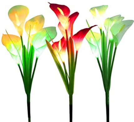 WOSPORTS Solar Lights Outdoor Garden Stake Flower Lights, Multi Color Changing LED Lily Solar Powered Lights for Patio, Lawn, Garden, Yard Decoration (Solar Lights Outdoor 3Pack)