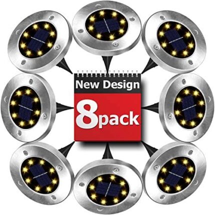 Solar Ground Lights - 8 LED Solar Garden Lights Outdoor，Disk Lights Waterproof In-Ground Outdoor Landscape Lighting for Lawn Patio Pathway Yard Deck Walkway Flood Light Dekugaa (8)