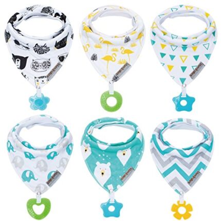 Baby Bandana Drool Bibs 6-Pack and Teething Toys 6-Pack Made with 100% Organic Cotton, Super Absorbent and Soft Unisex (Vuminbox) (6-Pack Unisex)