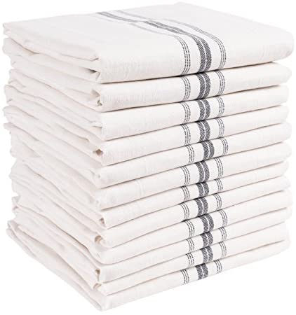 KAF Home Classic Farmhouse Stripe Kitchen Towels | Set of 12, 15" x 25", 100% Pure Cotton Dish Towels | Perfect Bar Towel Dish Cloths for Cooking, Cleaning, and Dining (Charcoal)
