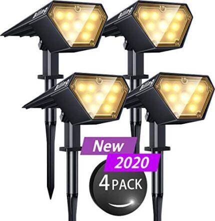 Biling Solar Spotlights Outdoor, 2-in-1 Solar Landscape Lights 12 LED Bulbs Solar Powered Lights IP67 Waterproof Adjustable Wall Light for Patio Pathway Yard Garden Driveway Pool - Warm White(4 Pack)