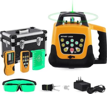 Iglobalbuy Rotary Laser Level Green Laser Self Leveling Kit, 500M Green Beam 360° Automatic Horizontal/Vertical Self-leveling Rotary Rotating Laser Level with Remote Control + Receiver